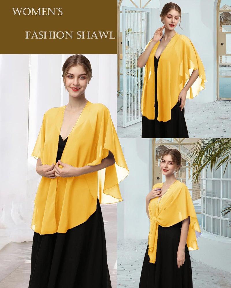 Hotshawl Womens Chiffon Shawls and Wraps, Wedding Party Shawl Scarf for Evening Dresses (Yellow Gold) - Image 3